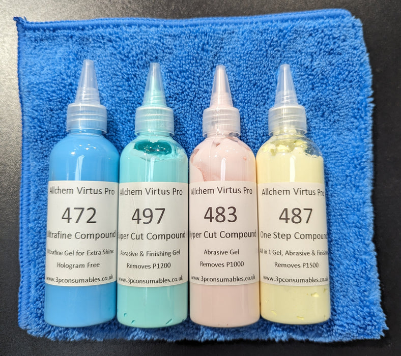 Allchem Virtus Pro Polishing Compound Sample Box - 4 Bottles including 1 Microfibre